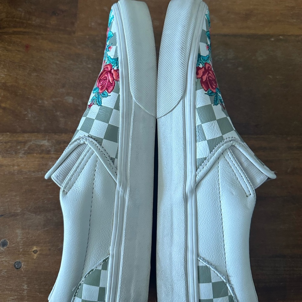 Vans Women's Leather Floral Checkered Slip-On Sneakers Size 9 - Picture 8 of 8